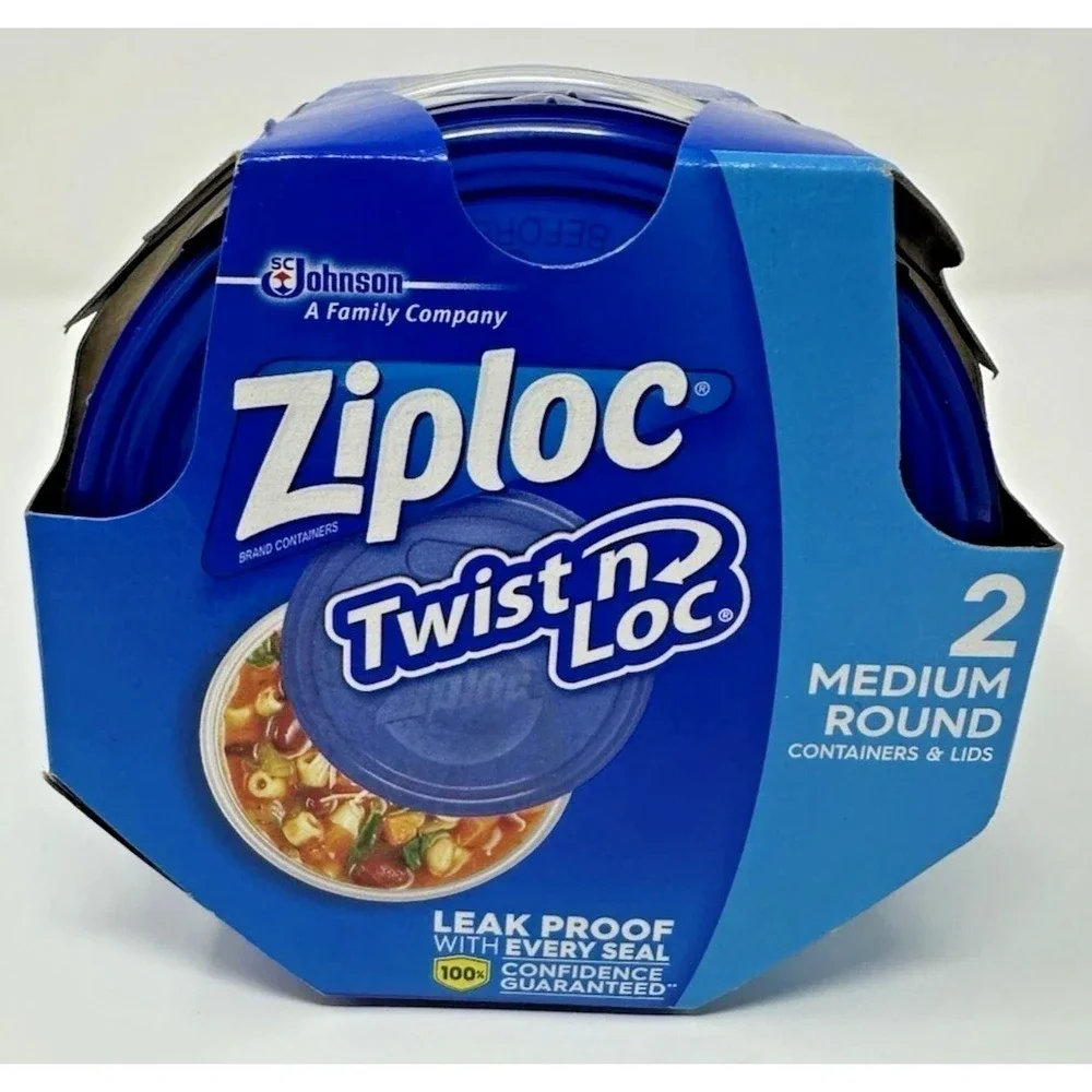 Ziploc Twist n Loc 32oz 1Qt Medium Round Food Storage 2pk NEW Leakproof